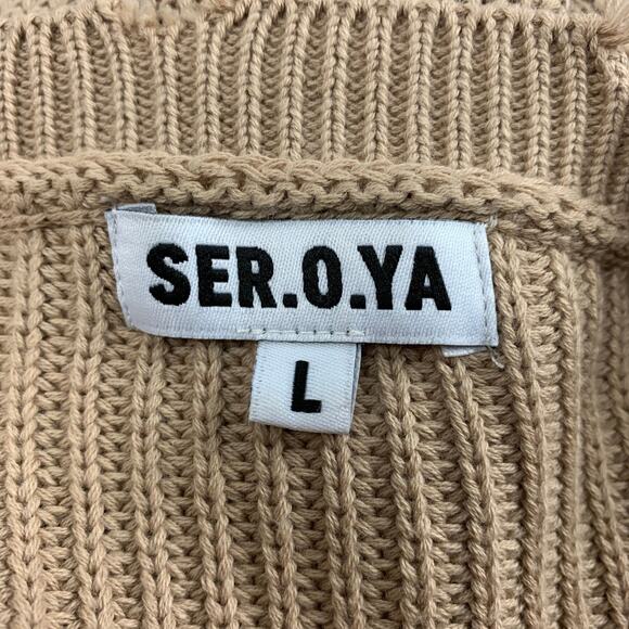 SER.O.YA Size L Beige Cotton Distressed Sweater - Picture 6 of 6